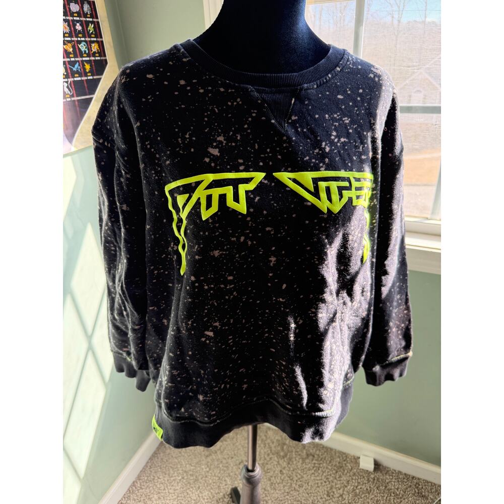 Pit Viper Key Player Splatter Crewneck Pullover Neon Green Logo Sweatshirt